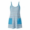 thumbnail image 3 of Dvprdro Womens Summer Striped Contrast Spaghetti Strap Pockets Loose A Line Mini Dress Casual Beach, 3 of 7