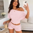 thumbnail image 4 of Wrongduck Women's 2 Piece Striped Matching Set Off Shoulder Crop Top and Skinny Shorts Summer Outfit, 4 of 11