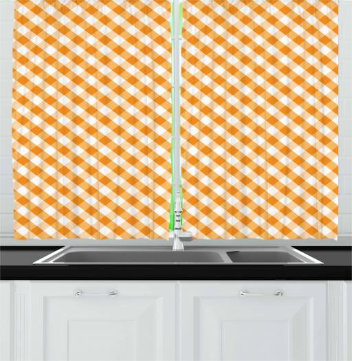 Orange And White Curtains 2 Panels Set Old Fashioned Picnic
