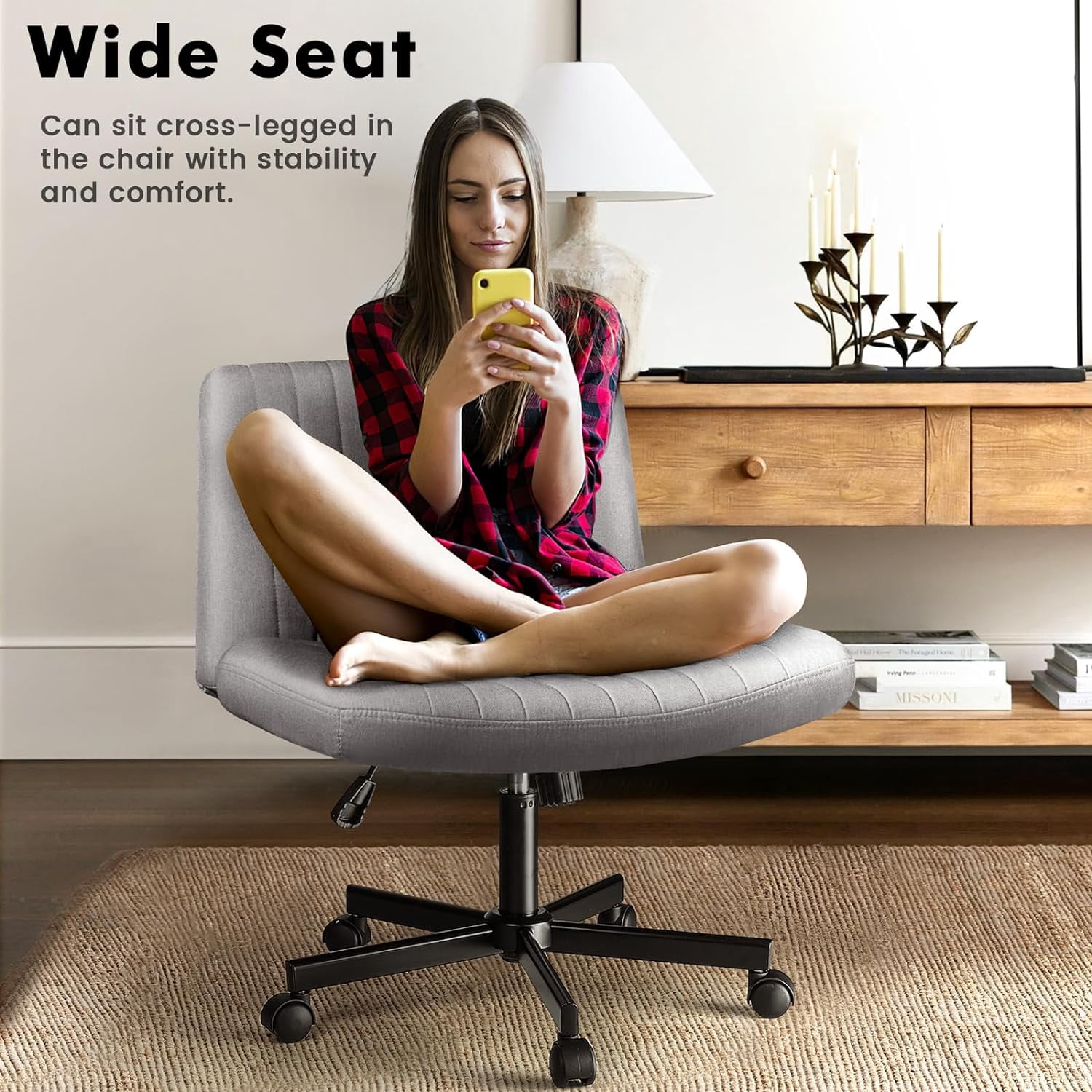 Waleaf Indoor Armless Office Desk Chair with Wheels, Gray