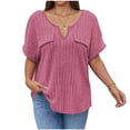 thumbnail image 2 of Fengqque Women Plus Size Tops V Neck Short Sleeve Shirts Summer Brushed Ribbed Brushed Ribbed T-shirt Hot Pink XXXXL(XXXXL), 2 of 5