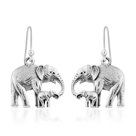 Handmade Silver Lampwork Earrings - Elephant Dangle Drop Earrings Handmade 925 Sterling Silver Jewelry for Women 3.86 g