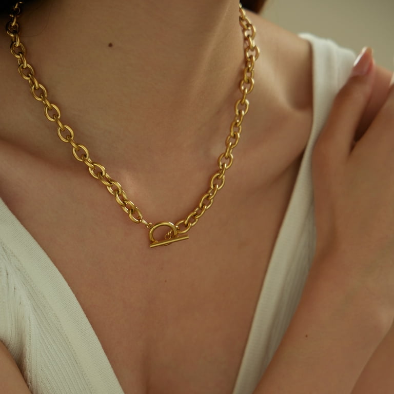 Kyazeo Chunky Toggle Necklace 18K Gold Plated Simple Chain Link