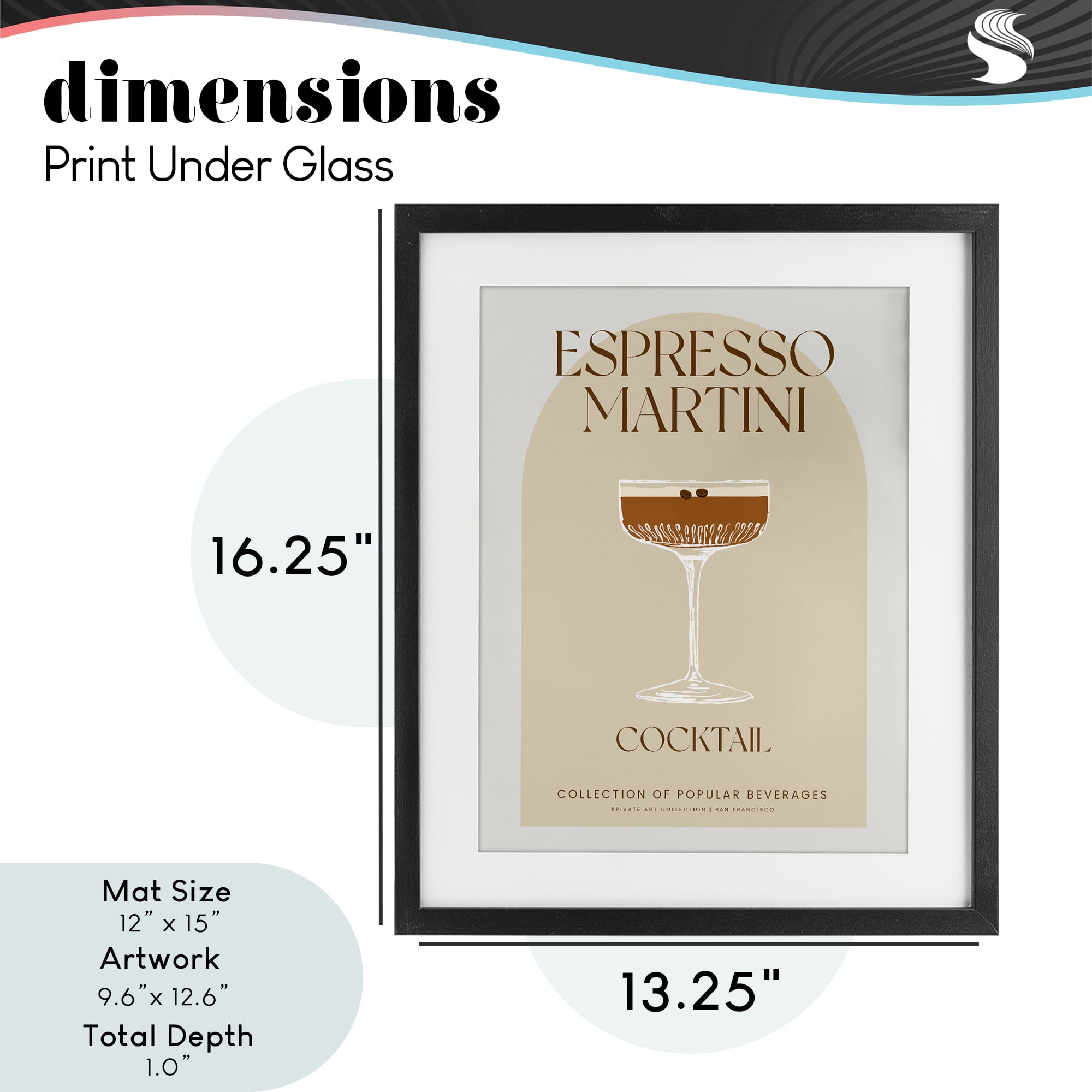 Stylish Retro Espresso Martini Black Framed Print Under Glass, design by Lil' Rue