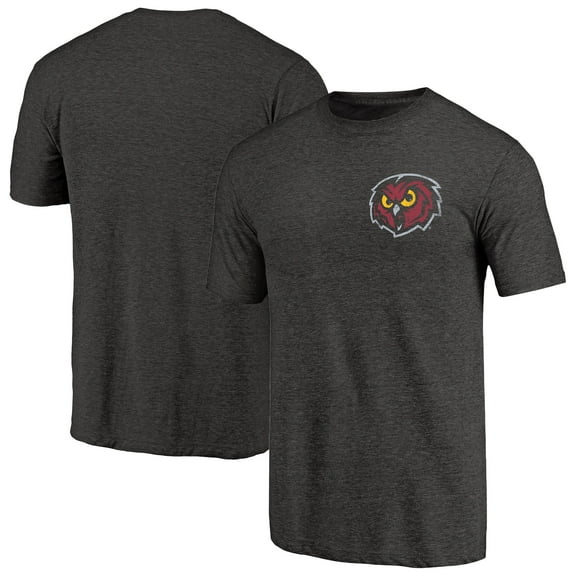 Men's Black Heather Temple Owls Left Chest Distressed Logo Tri-Blend T-Shirt