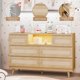 thumbnail image 3 of Estilizado para 6-cajón rattan cómoda con rgb LED light y estación de carga versatile mesa de TV para dormitorio nursery hallway-natural wood, 3 of 6