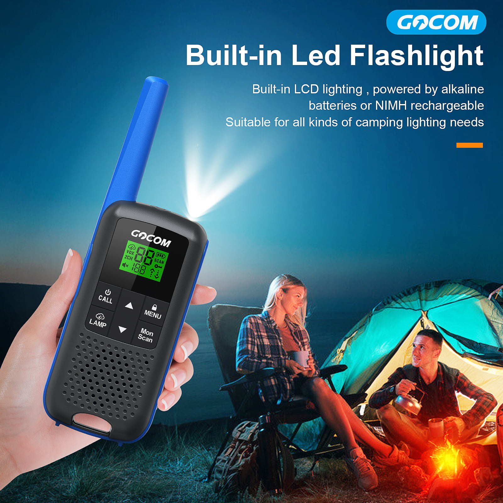 GOCOM Rechargeable G600 FRS Walkie Talkies 2W Long Range Handheld Two Way  Radio for Adults VOX Scan, NOAA  Weather Alerts, LED Lamplight Pack 