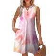 thumbnail image 2 of WTOBBY Women's Fashion Casual Printed V-Neck Button Vest Sleeveless Dress with Pocket, Tie-Dye Colorful Print for Summer Wear, Comfortable and Stylish for Beach and Outings,Light pink XL, 2 of 5