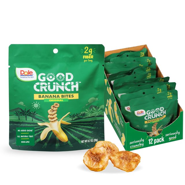 Good Crunch Banana Dried Fruit Bites, Gluten Free & Vegan Snack, 0.7oz Bags (Pack of 12)