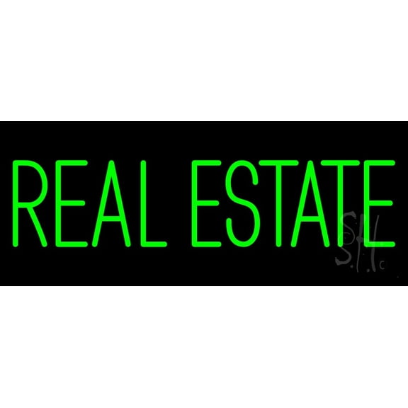 Green Real Estate LED Neon Sign 13 x 32 - inches, Black Square Cut Acrylic Backing, with Dimmer - Bright and Premium built indoor LED Neon Sign for office, and stroefront