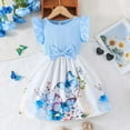 thumbnail image 2 of Dresses Kids Toddler Children Girls Fly Sleeve Cartoon Prints Bowknot Dresses Clothes Toddler Dress Sky Blue 6 Years-7 Years, 2 of 4