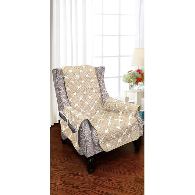 Reversible Furniture Protector for Pet Dog Children Cream/Taupe Wing Chair