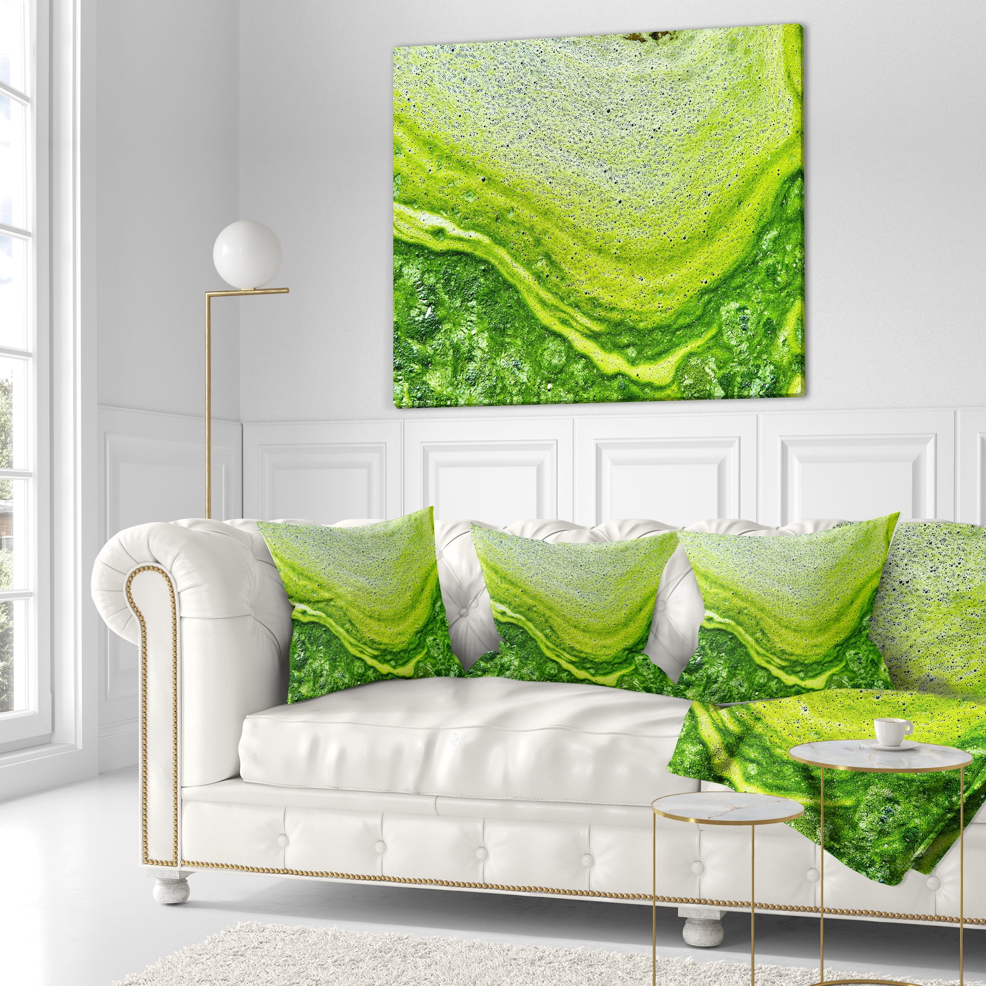 Designart Polluted Water With Algae in Green - Abstract Throw Pillow - 18x18