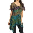 thumbnail image 3 of Sakkas Daniela Womens Short Sleeves Loose Tie Dye Blouse Top Tunic Asymmetrical - Olive - One Size Plus, 3 of 5