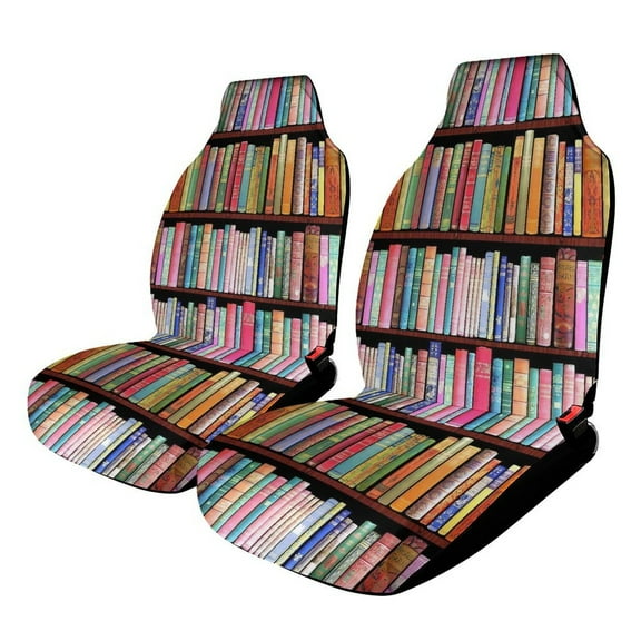 Bookworm Antique Book Library Set of 2Pcs Car Seat Covers Easy Clean Automobile Seat Protector Car Interior Accessories