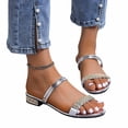 thumbnail image 5 of Avtoify Summer Middle Heels Shoes Women Fashionable Casual Outerwear Versatile Plus Size Solid Color Rhinestones Round Toe Open Toe Low Heels, 5 of 9