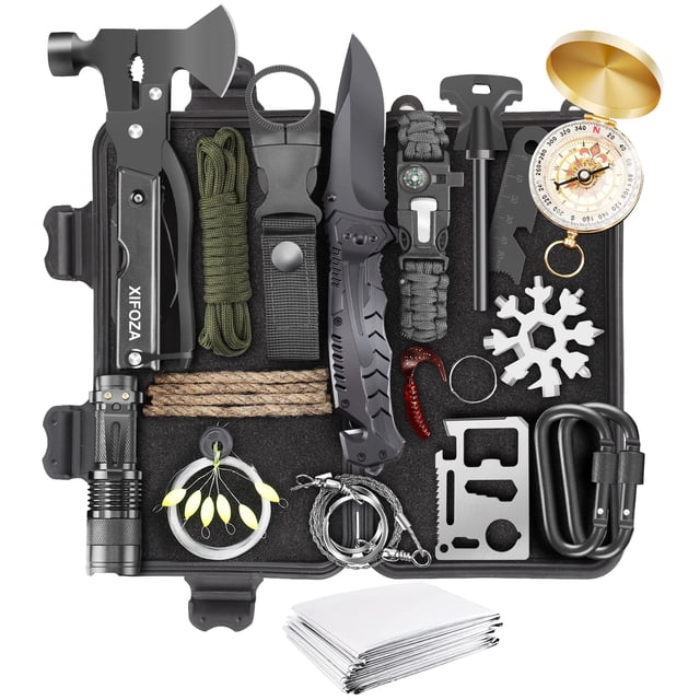 Kit de supervivencia XIFOZA 27 en 1 para acampar, senderismo y caza con caja