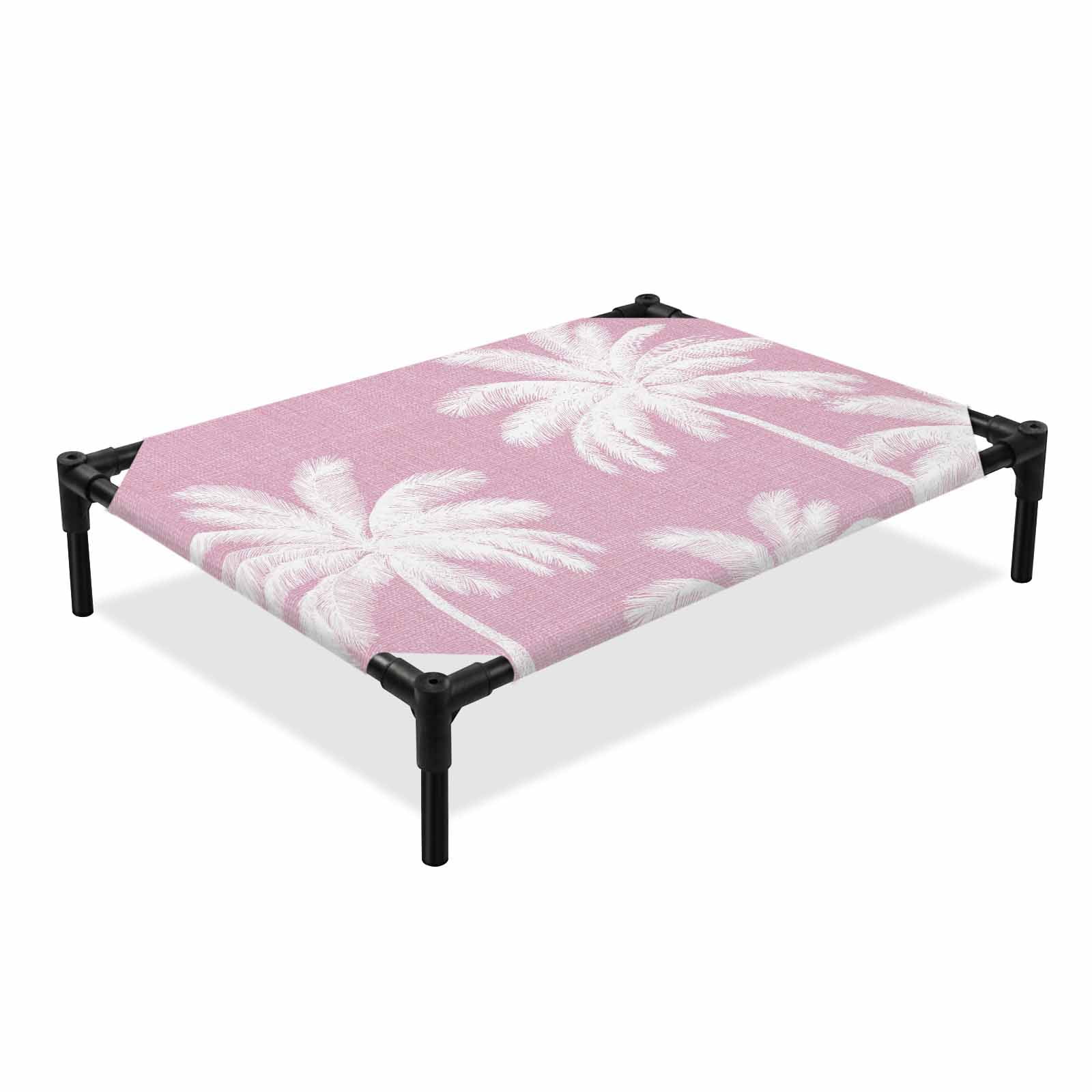Peach Pink Palm Trees Elevated Dog Bed Summer Beach Tropical Farmhouse Cooling Breathable Outdoor Raised Dog Cot Bed with Metal Frame Non-Slip Feet for Medium Dog 24x20in