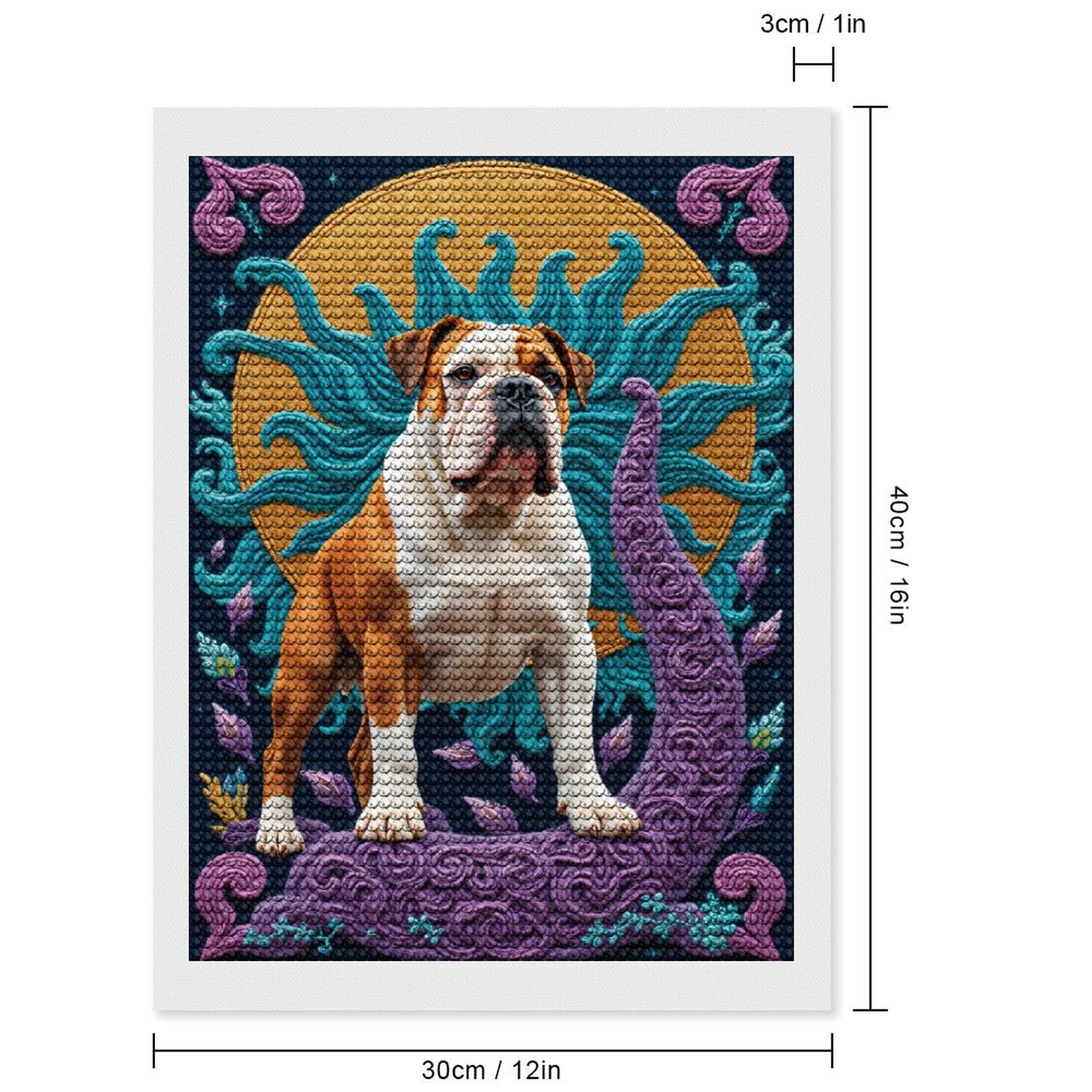 Diamond Art Kits for Adults, Bulldog Sunburst Purple Swirls 5D Diamond Painting Kits for Adults Beginners, DIY Full Drill Diamond Painting, Gem Art and Crafts 12x16