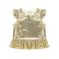 thumbnail image 3 of Rswnyirn Girls Sparkly Sequin Crop Top Short Sleeves Mermaid Tops Shirts Theme Party Costume Gold 16, 3 of 5