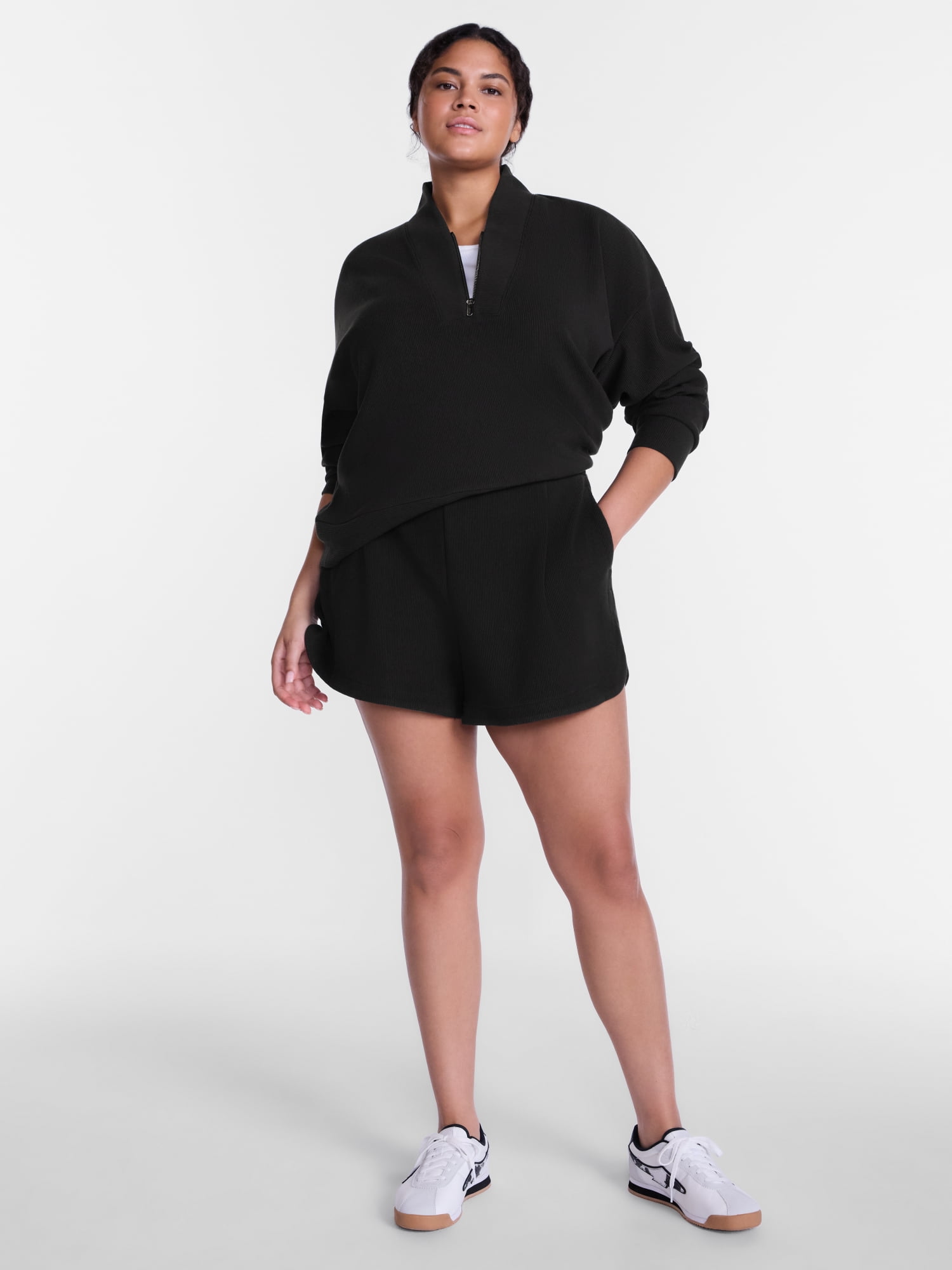 Avia Women's and Women's Plus Ribbed Ottoman Lounge Shorts, 4.25'' Inseam, Sizes XS-4X