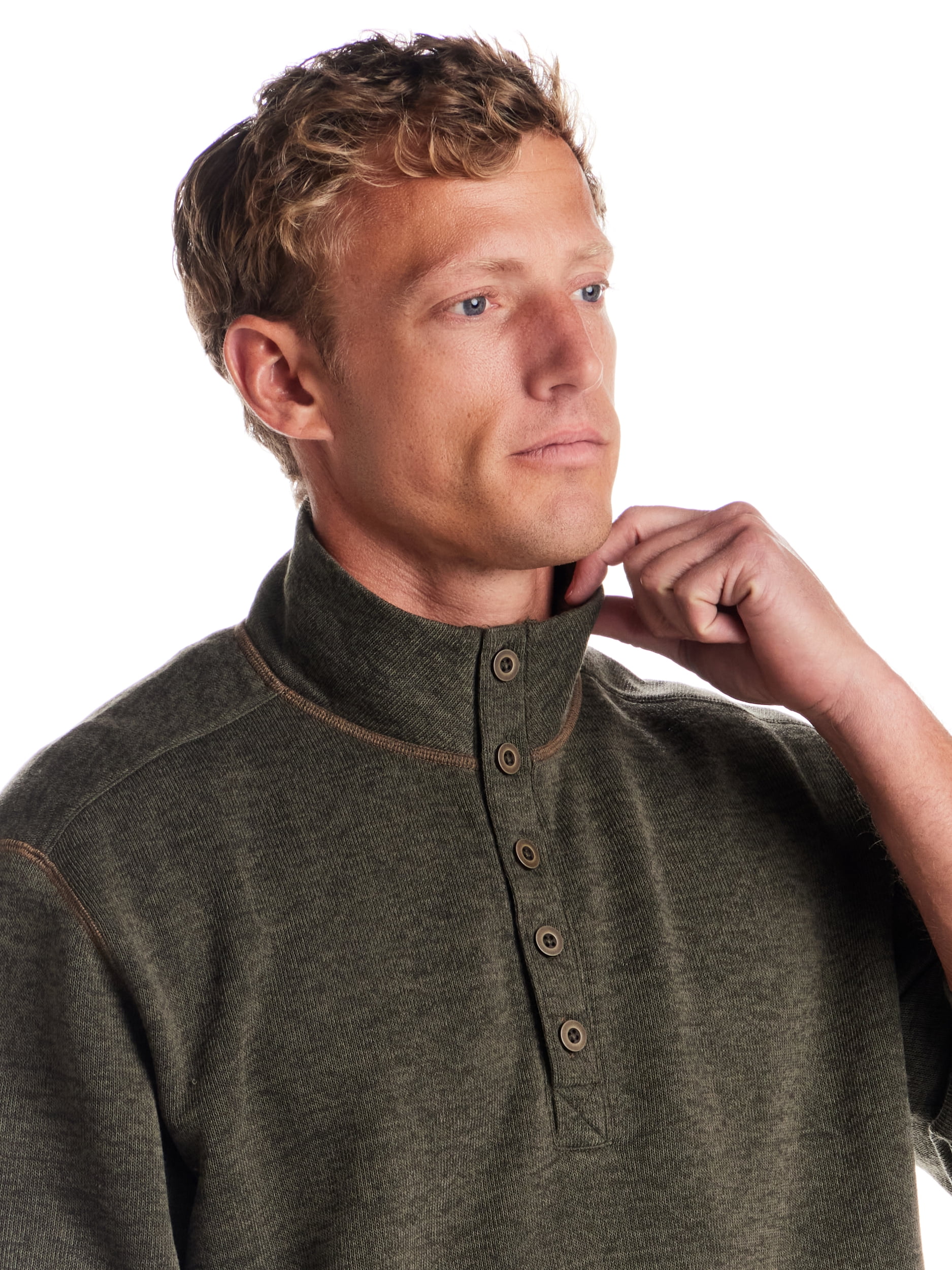 Frontier Threads Men's Long Sleeve Button Mock Neck Sweaterfleece