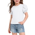 thumbnail image 2 of Girls Cute Puff Short Sleeve Shirts Kids Summer Casual Crewneck Solid Color Blouse Tops 2026 Fashion Tunic Tees 5-15Y, 2 of 6