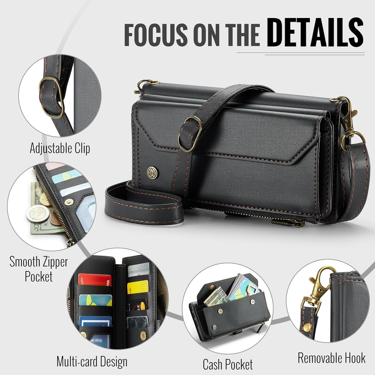 KOMI for Samsung S24 Ultra Case with RFID Blocking for Samsung Galaxy S24 Ultra Wallet Case for Women Men, PU Leather Magnetic Flip Strap Zipper Card Holder Phone Case for Galaxy S24 Ultra Black