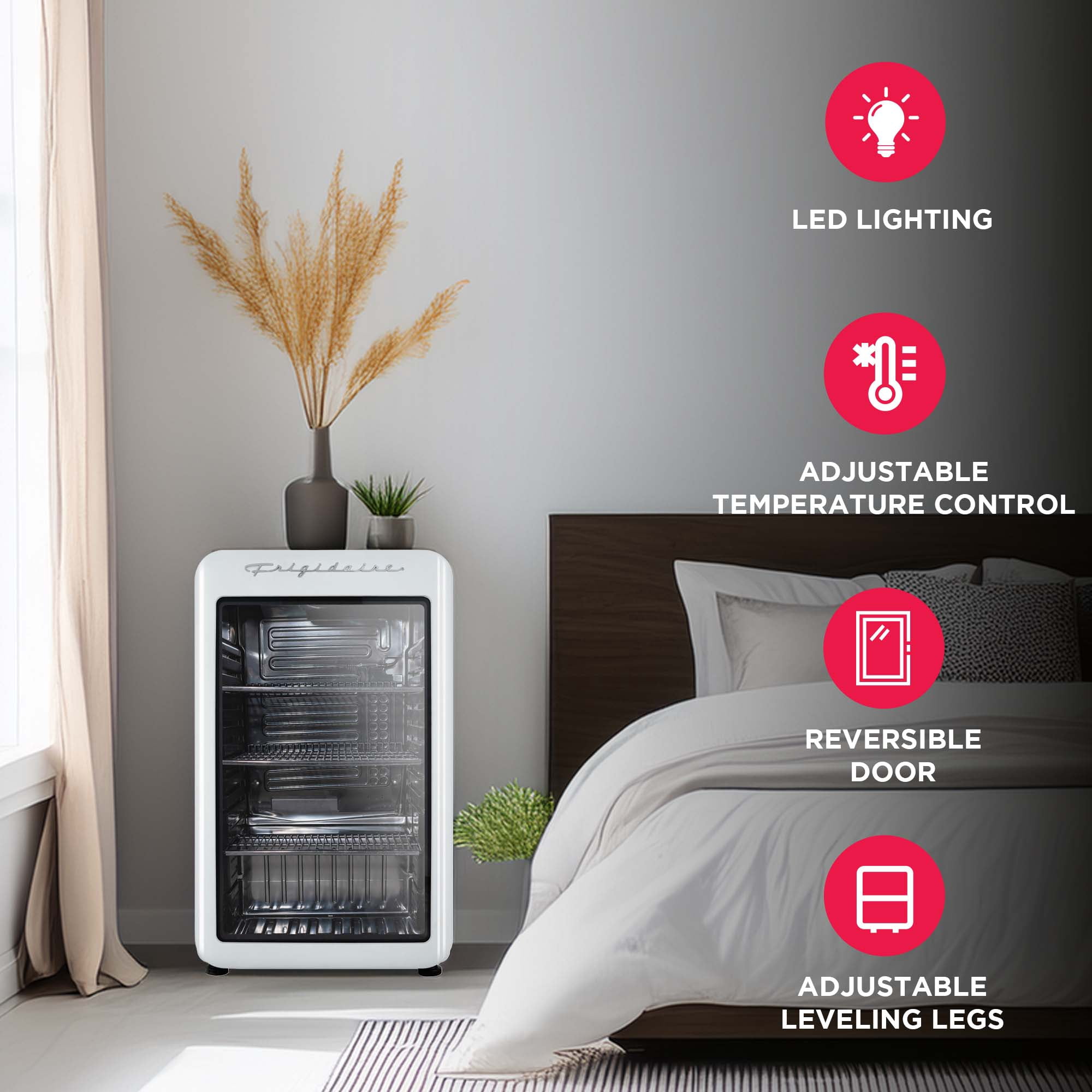 Frigidaire 3.3 Cu. ft. 102 Can Retro Refrigerator, 95 Liter Mini Fridge with Glass Door, White