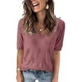 thumbnail image 1 of Arach&Cloz Women's V-Neck Short Sleeve Special Rib Knitted Pattern Casual Tops Sweater Spring Summer 2025, 1 of 6