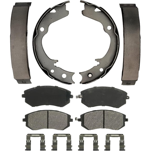 Detroit Axle - Brake Kit for 2003-2008 Subaru Forester, 2002-2007 Impreza, 2005-2006 Saab 9-2X, Front Ceramic Brake Pads w/ Hardware Rear Semi-metallic Brake Shoes Replacement