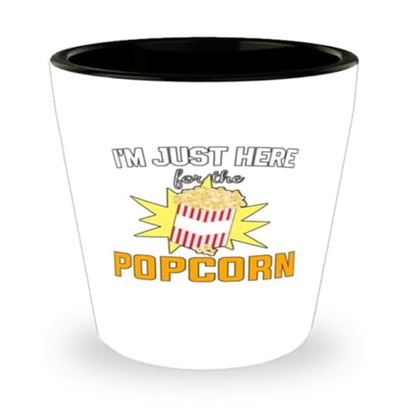 Movie Night Shot Glass, I'M Just Here For The Popcorn, Snacks Humor Gift, Mini Glassware, 1.5oz Cup