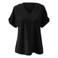 thumbnail image 6 of Lace Trim V-Neck Tee - 2025 Summer Breathable Cotton Blouse, Sheer Casual Top with Delicate Cutout Details, Baberdicy Women Loose V Neck Short Sleeve | 1PC Women's Basic Top, 6 of 7