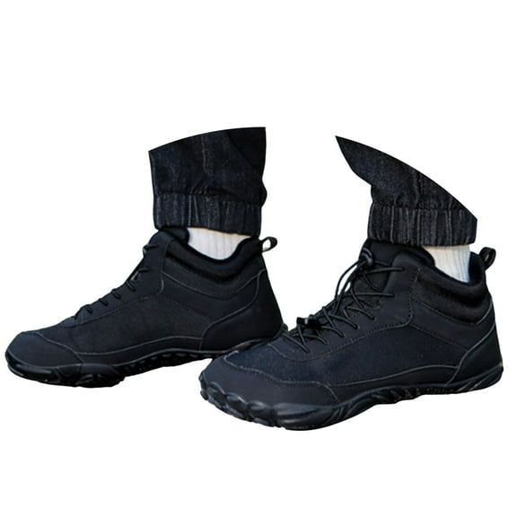 Mepaouo Mens Womens Winter Barefoot Shoes Wide Toe Fleece Lined Warm Ankle Boots Booties(Black,5.5)