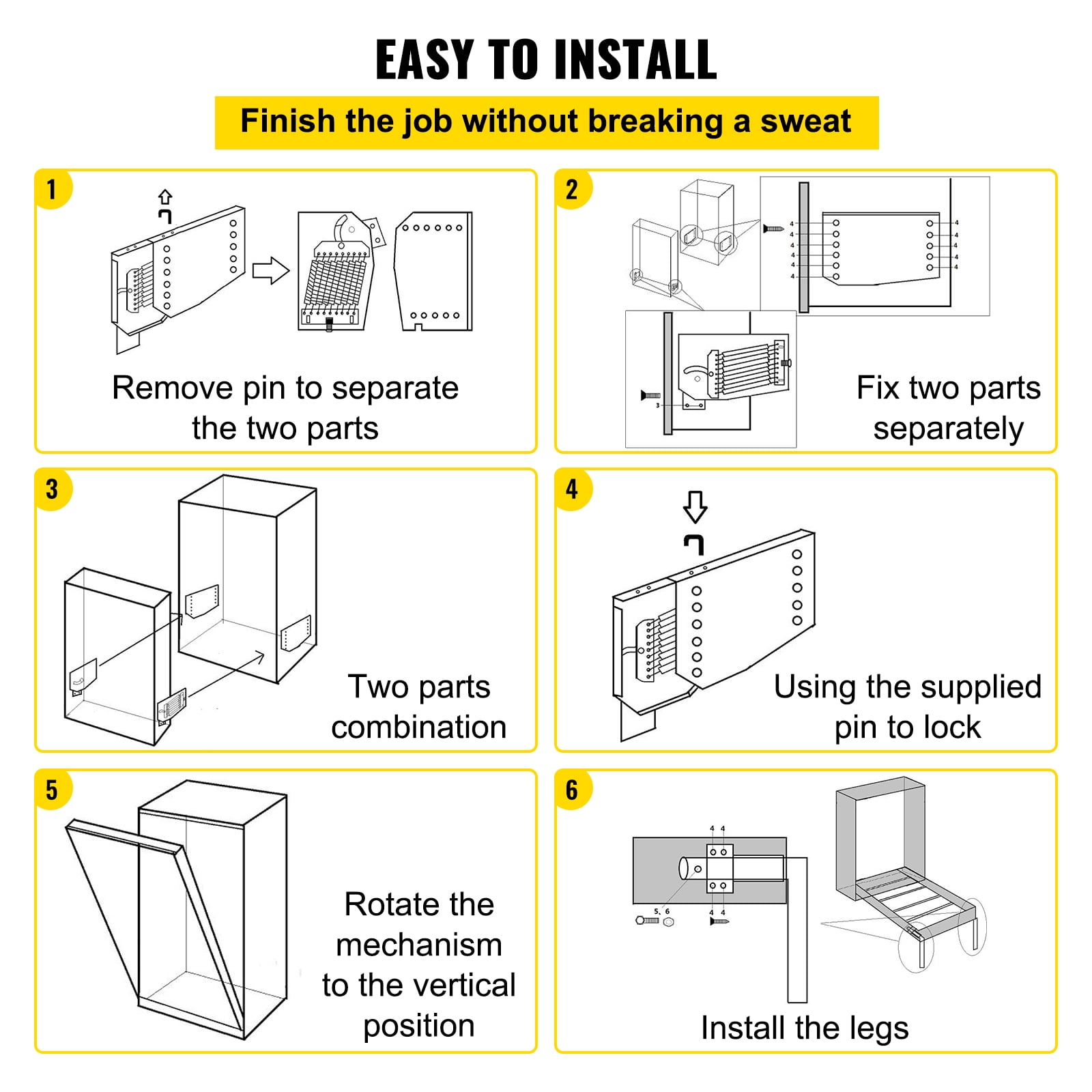 BENTISM DIY Murphy Bed Hardware Kit Vertical Mounting Wall Bed Springs Mechanism Heavy Duty Bed Support Hardware DIY Kit for King Queen Bed (Vertical)