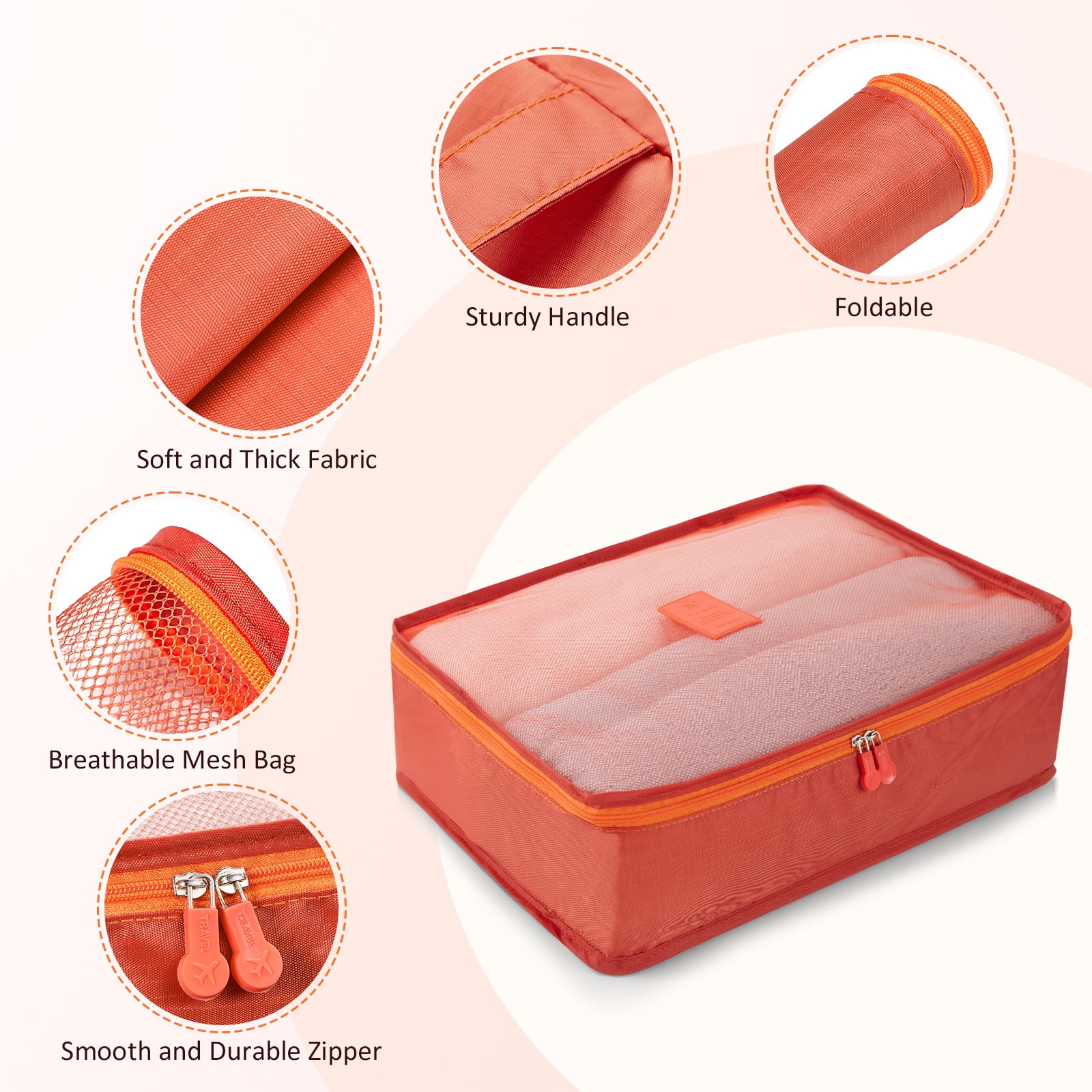 3 Piece Luggage Sets with 6 PC Organize Bags Lightweight Suitcases with Spinner Wheels, Orange