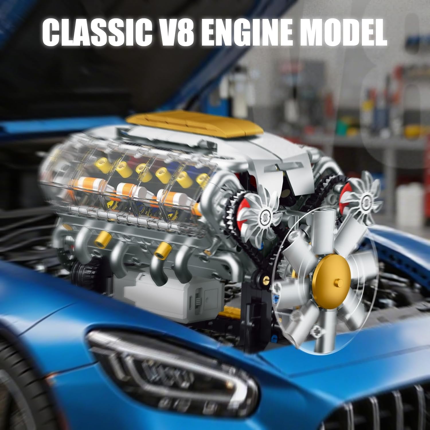 V8 Engine Model Kit that Runs, Build Your Own Mini Visible Car Motor, Physical Science Experiment Building Set for Adults & Teens, STEM Toy (703 PCS)