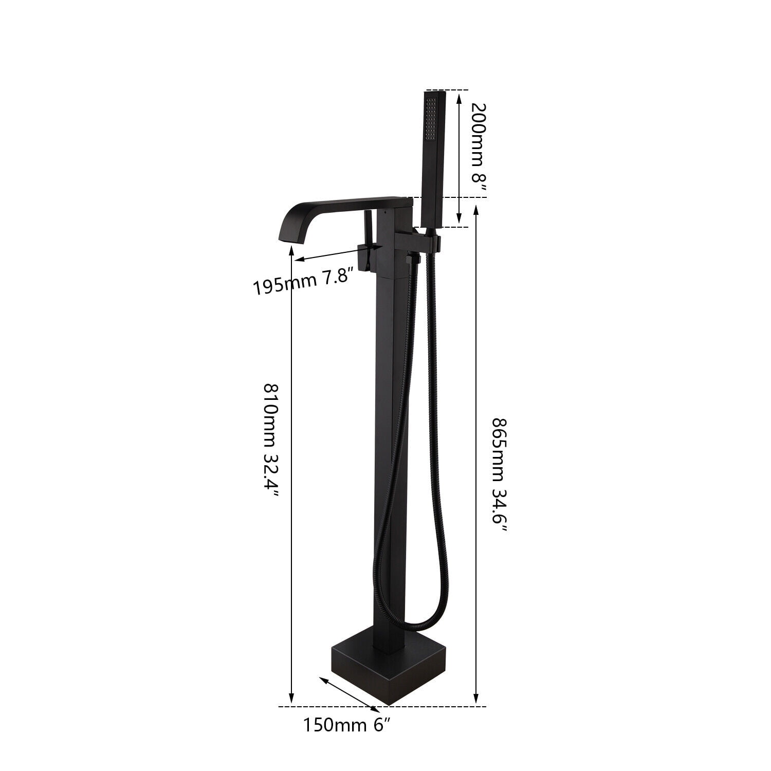 Floor Mounted Black Free Standing Bathtub Faucet Shower Tub Filler Spout