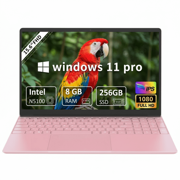 Molegar 15.6" Fhd Business Laptop, Intel Celeron N5100, 8GB RAM, 256GB SSD, Fingerprint Reader, Bluetooth 5.0, Windows 11, Pink