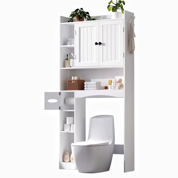 Asofer 66 Over The Toilet Storage Cabinet with Adjustable Shelf & Door - Ideal for Bathroom & Laundry Room white