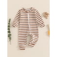 thumbnail image 4 of Suagox Baby Striped Jumpsuit, Long Sleeve Crew Neck Zipper Closure Fall Romper Clothes for Boys Girls,3-24 Months, 4 of 9