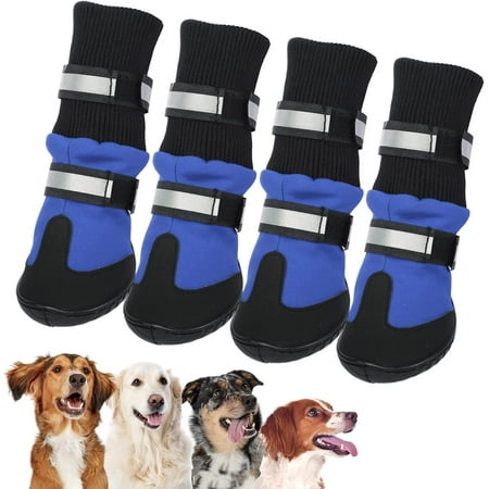 4PCS Dog Shoes  high top Waterproof Anti-Slip wear-Resistant Sturdy  Non-Slip Sole Winter Dog Big Cotton Boots with Reflective Strap Dog Boots for Large Dogs for Hiking  Outdoor Pet Sneakers(Red)