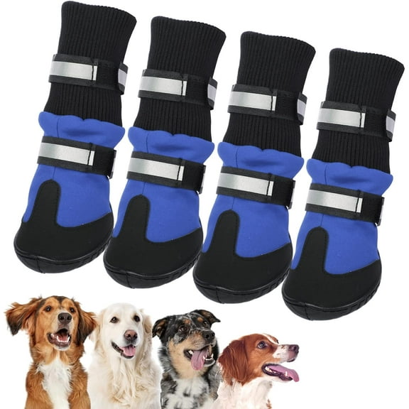 4PCS Dog Shoes, high top Waterproof Anti-Slip wear-Resistant Sturdy, Non-Slip Sole Winter Dog Big Cotton Boots with Reflective Strap Dog Boots for Large Dogs for Hiking, Outdoor Pet Sneakers(Red)