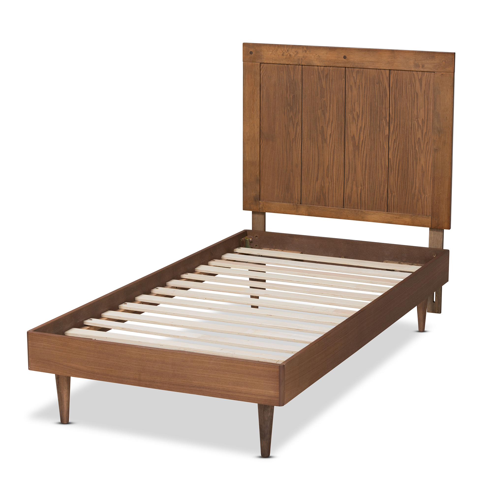 Baxton Studio Nicola Mid-Century Wood Back Support Platform Bed, Twin, Ash Walnut