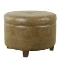 thumbnail image 1 of HomePop Large Leatherette Storage Ottoman - Distressed Brown Faux Leather, 1 of 5