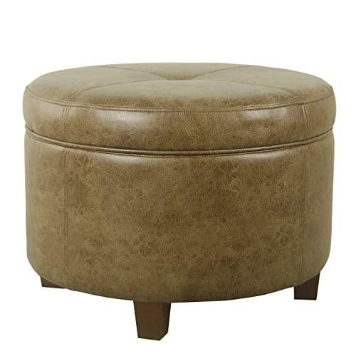 HomePop Large Leatherette Storage Ottoman - Distressed Brown Faux Leather