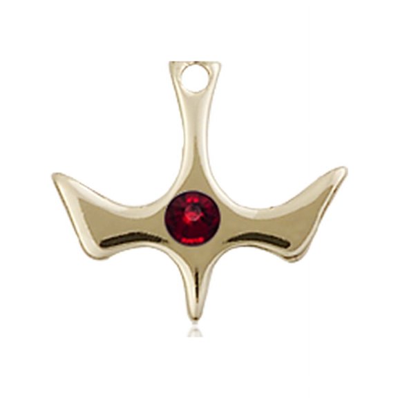 14kt Yellow Gold Holy Spirit Medal with 3mm January Red Swarovski Crystal 1/2 x 1/2 inches
