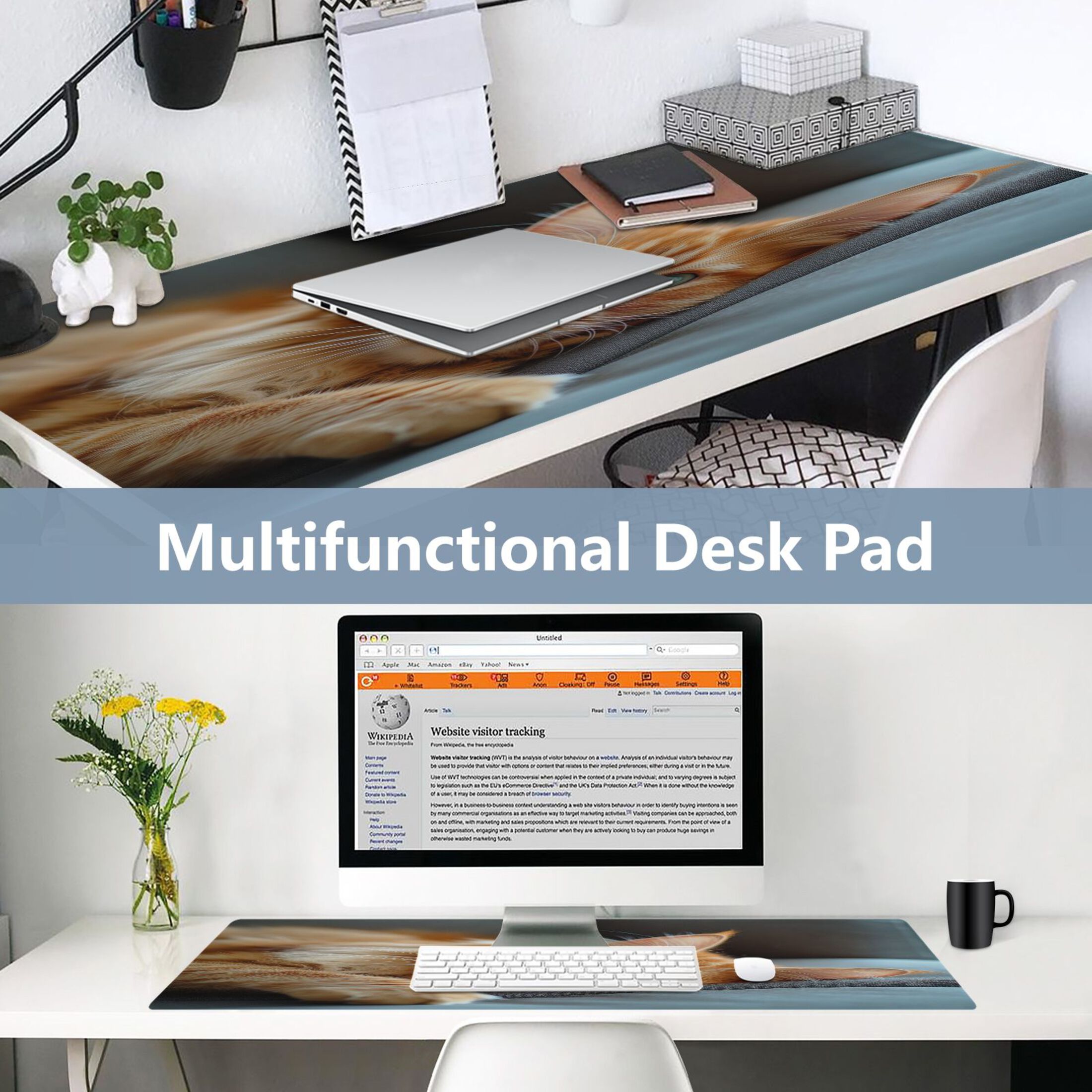 Leather Keyboard and Mouse Desk Mat Office Desk Accessories Protective Office Desk Decor Desk Pad Mat for Gaming, Work from Home, Office Orange Cat Lying on Sofa 16.5" x 35.4"