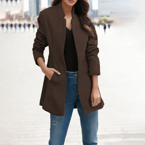 Vedolay Tops for Women Suit Jackets for Women Casual Lightweight Blazer Open Front Lapel Long Sleeve Office Jackets,Coffee L