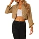 thumbnail image 1 of Chaquetas de mezclilla recortadas para mujeres INSPIRE CHIC con bolsillo en el pecho, con ribete de cuadros, chaqueta de mezclilla abotonada 2XL color caqui, 1 of 6